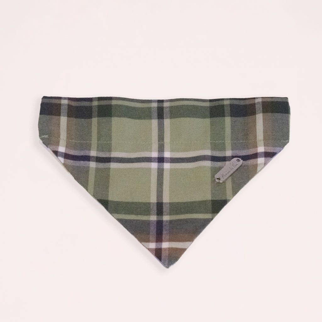 Brown Leather Collar with Bandana for Large Pet - Moss Beneath the Pines Green