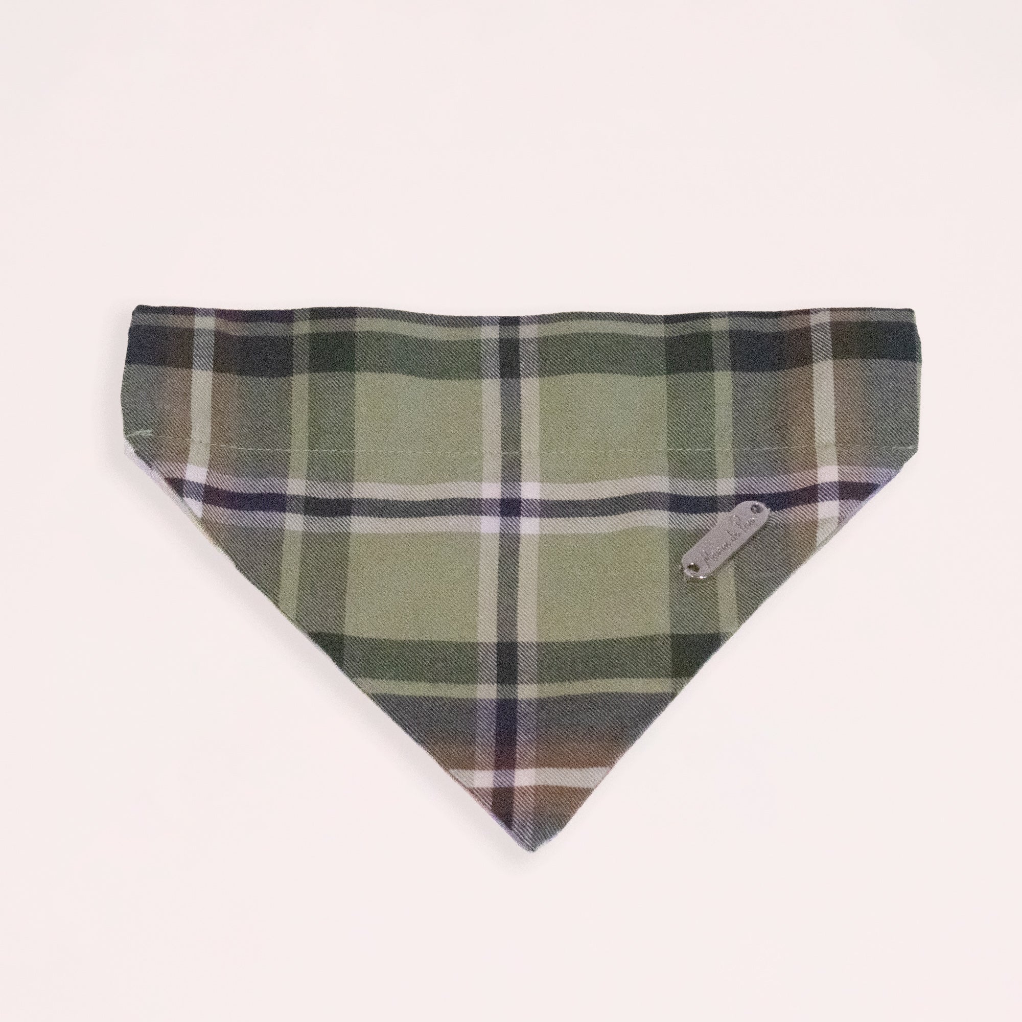 Brown Leather Collar with Bandana for Large Pet - Moss Beneath the Pines Green