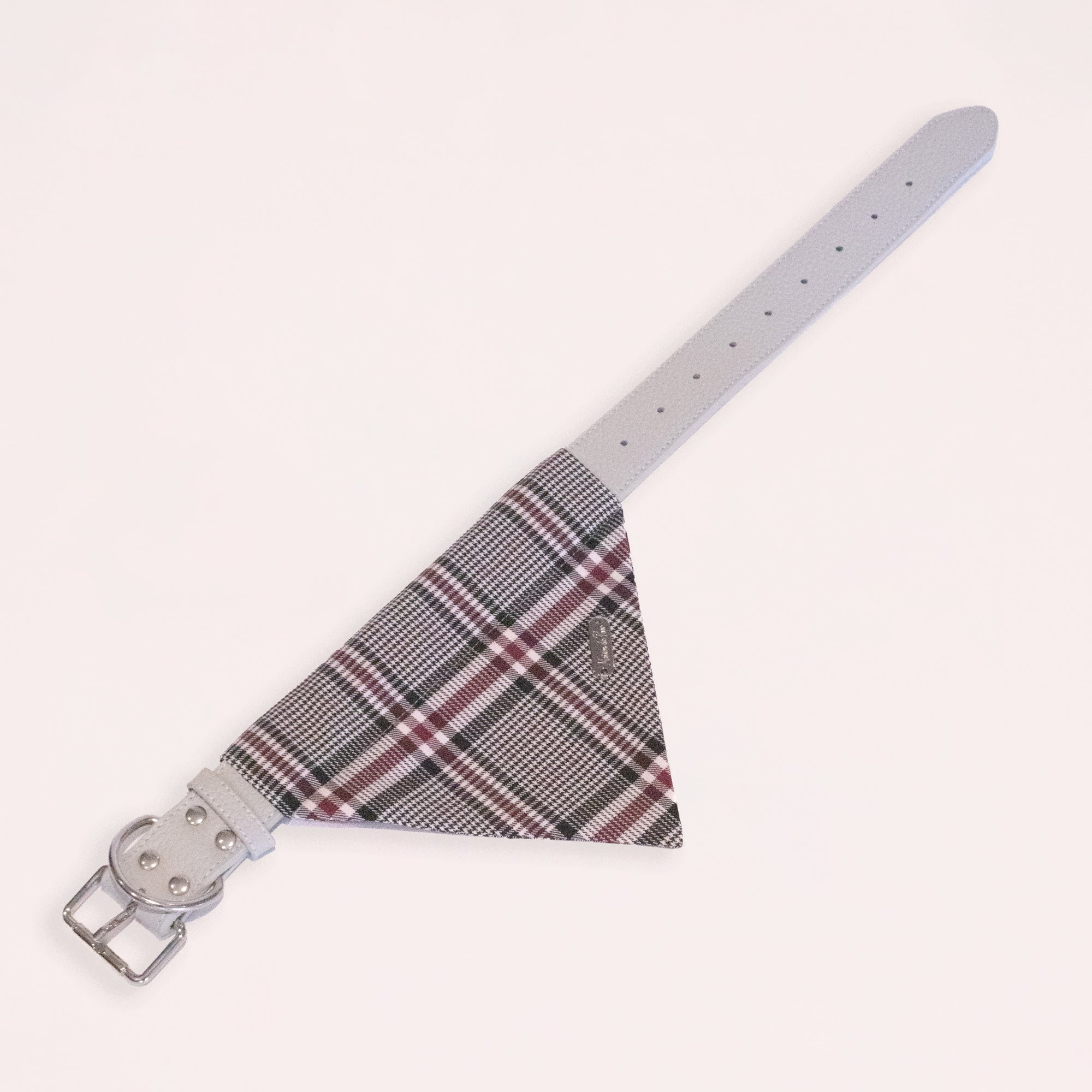 Grey Leather Collar with Bandana for Large pet - The Autumn Tea Black