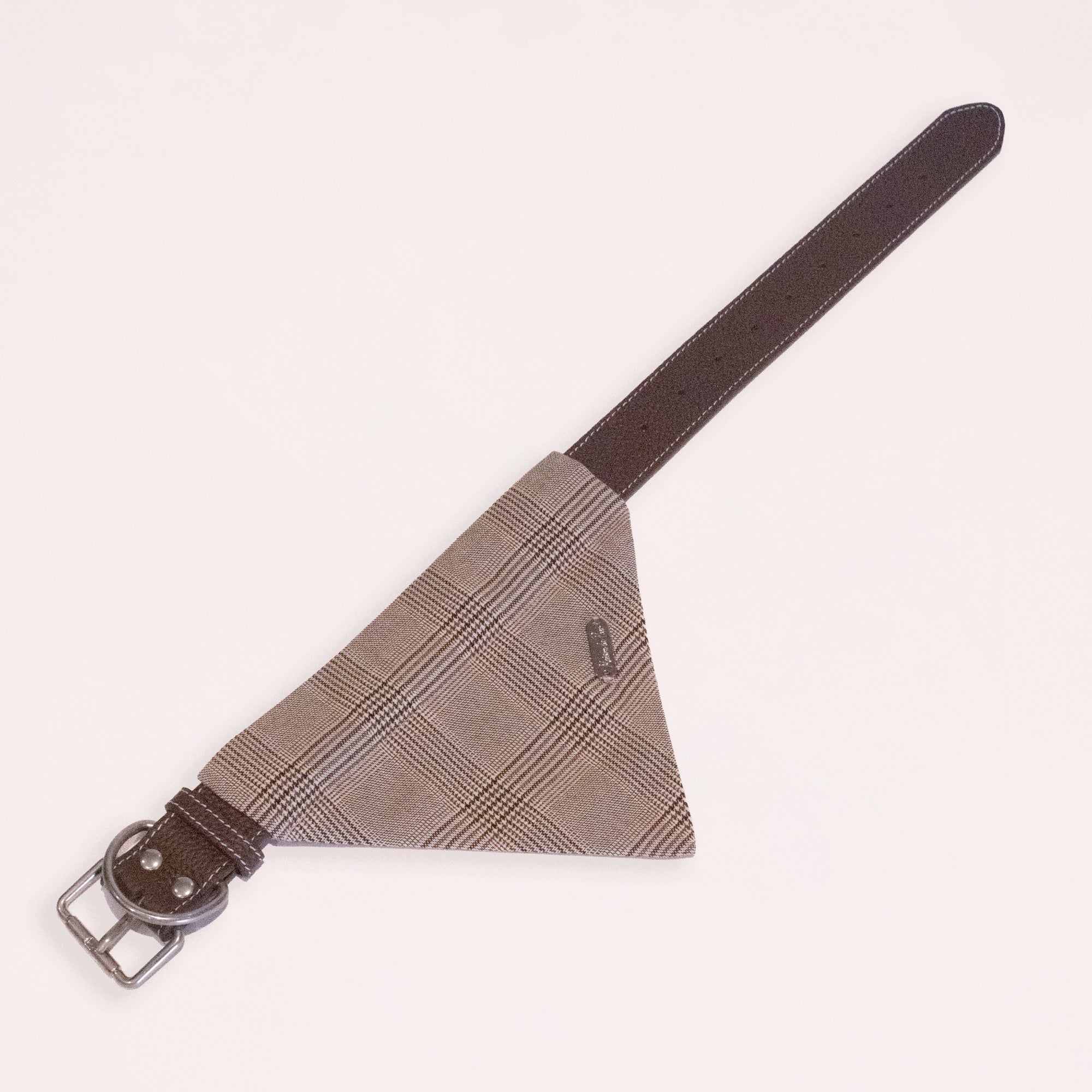 Brown Leather Collar with Bandana for Large pet - The Chestnut Grove Beige