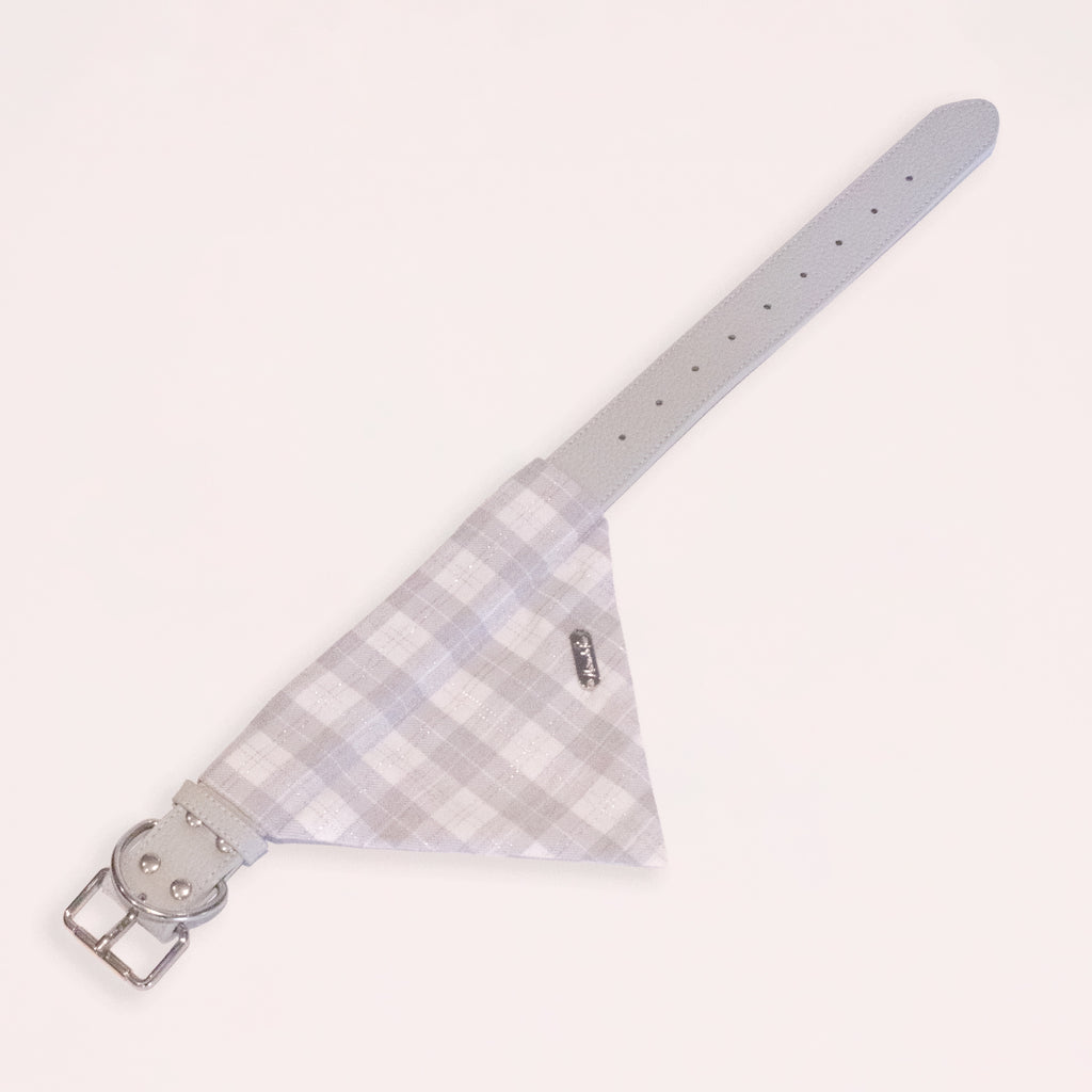Grey Leather Collar with Bandana for Large pet - The Morning Mist Grey