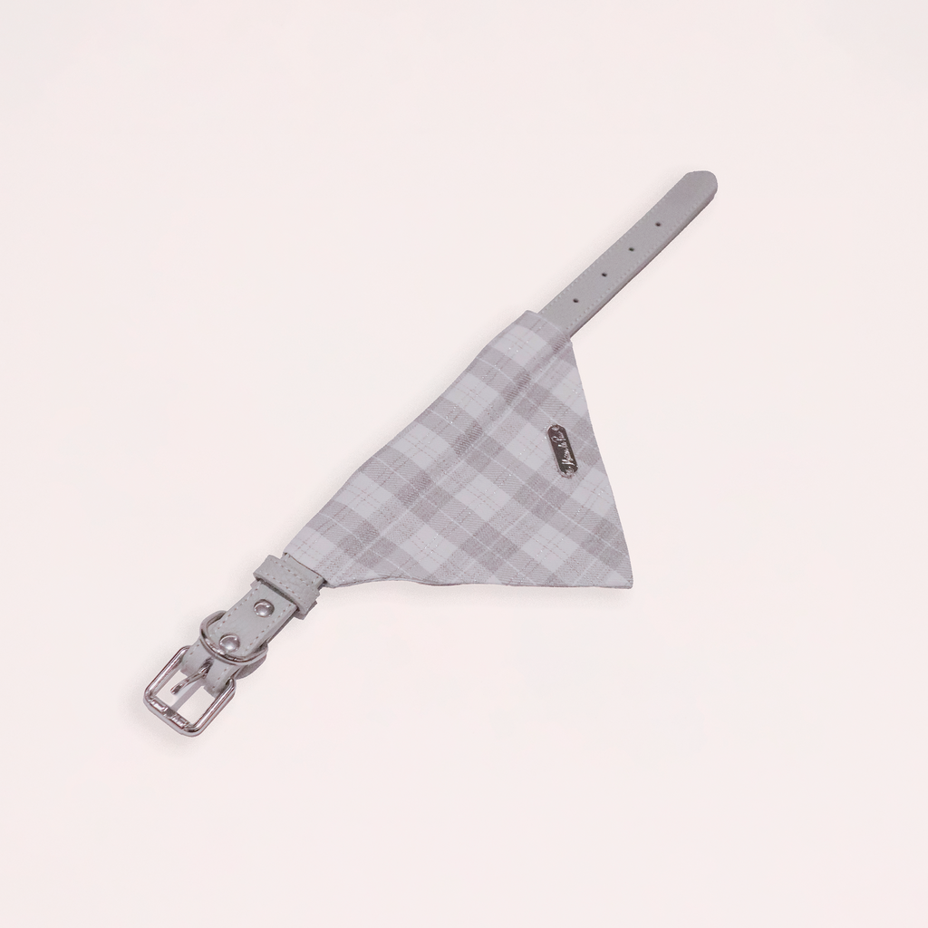 Grey Leather Collar with Bandana for Medium size pet - The Morning Mist Grey