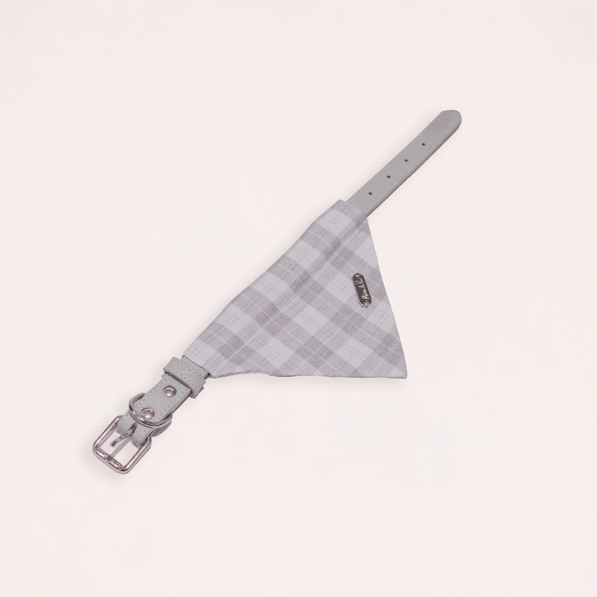 Grey Leather Collar with Bandana for Medium size pet - The Morning Mist Grey