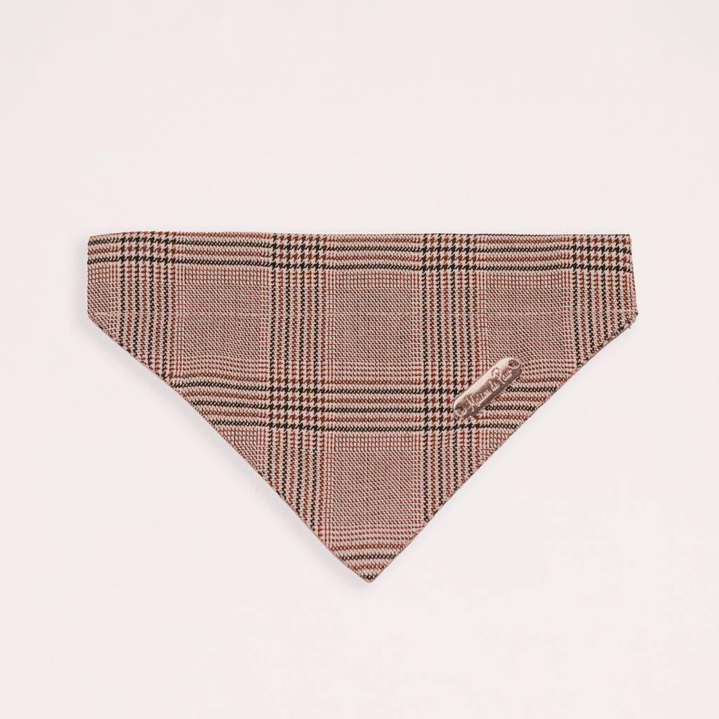 Brown Leather Collar with Bandana for Medium pet - The Chestnut Grove Beige