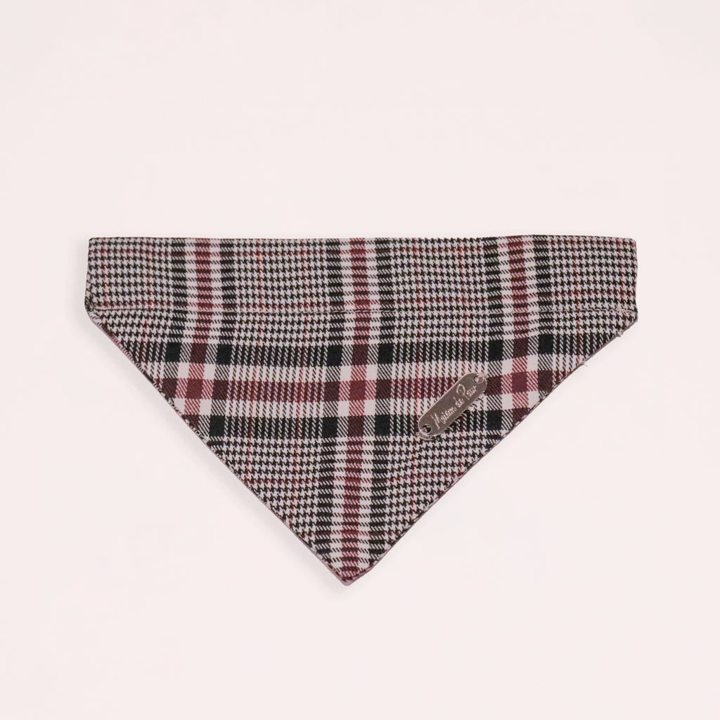 Grey Leather Collar with Bandana for Medium size pet - The Autumn Tea Black
