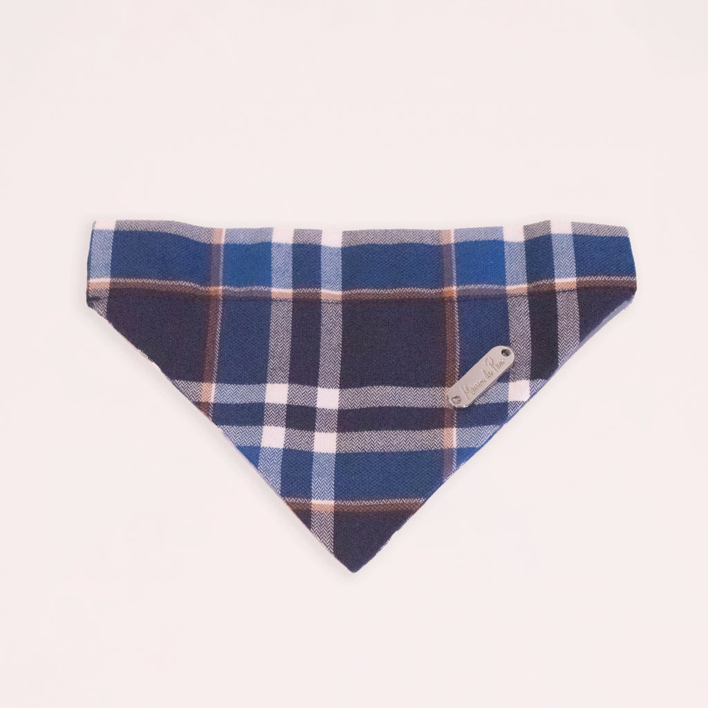 Brown Leather Collar with Bandana for Medium Pet - - The Open Sea Blue