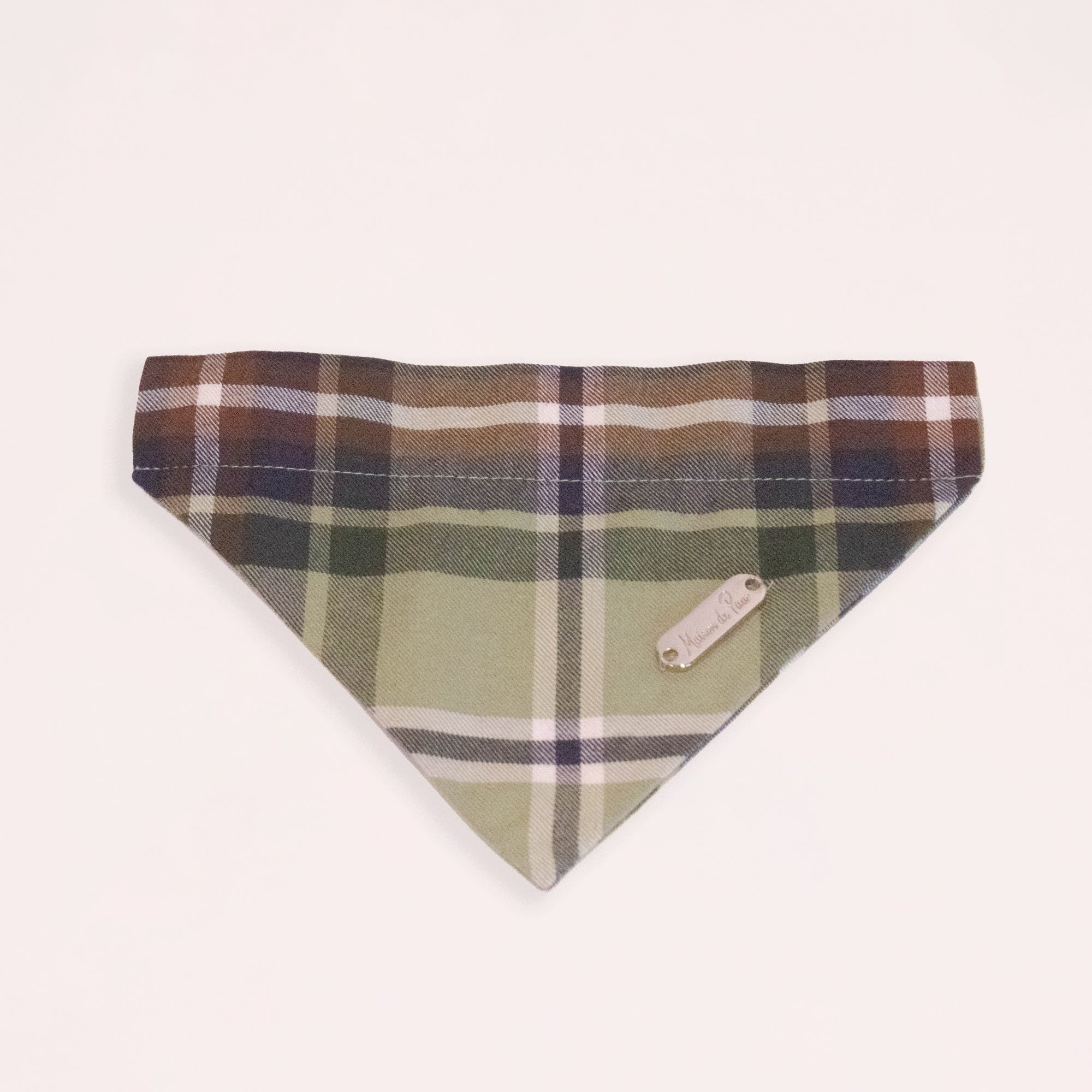 Brown Leather Collar with Bandana for Medium Pet - Moss Beneath the Pines Green