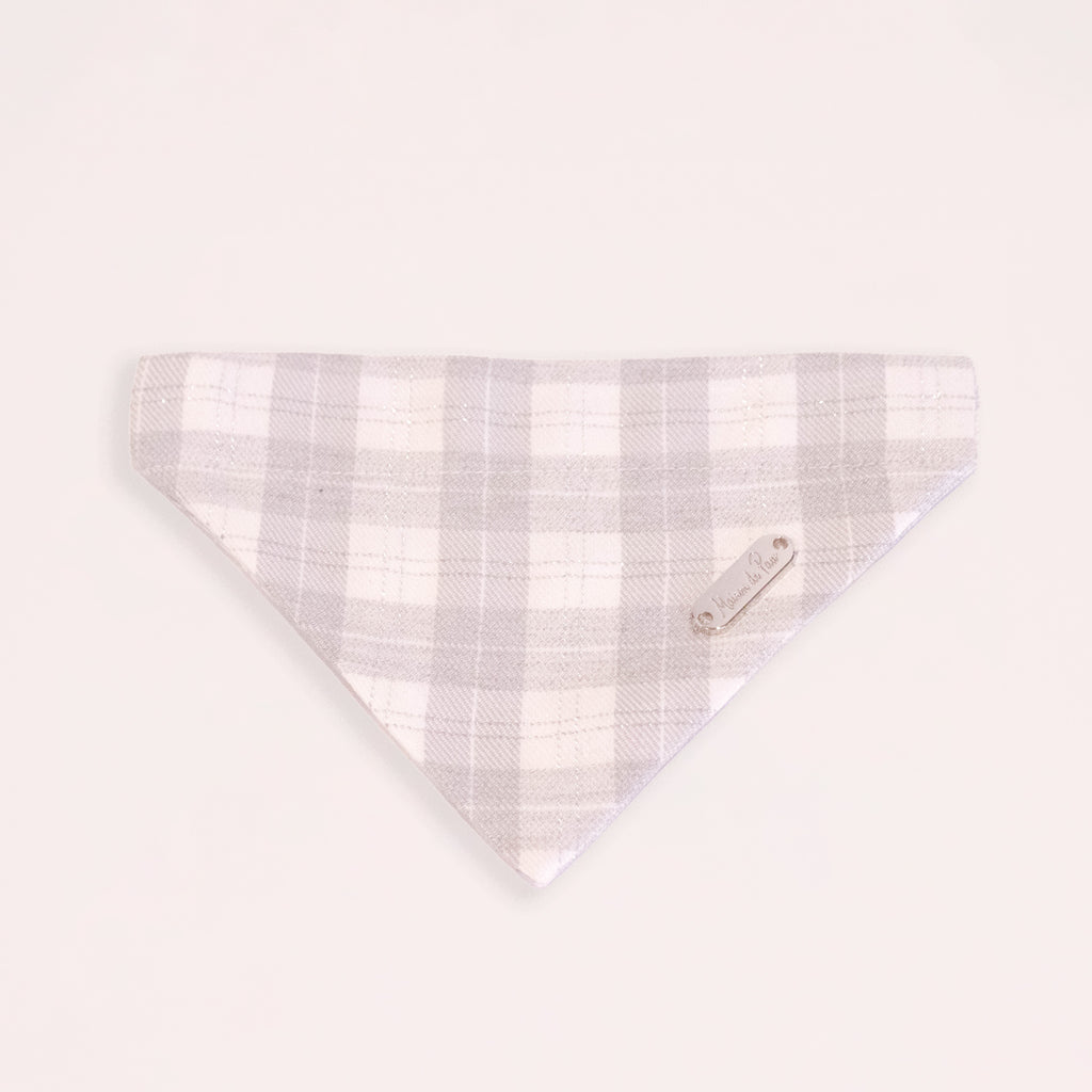 Grey Leather Collar with Bandana for Medium size pet - The Morning Mist Grey