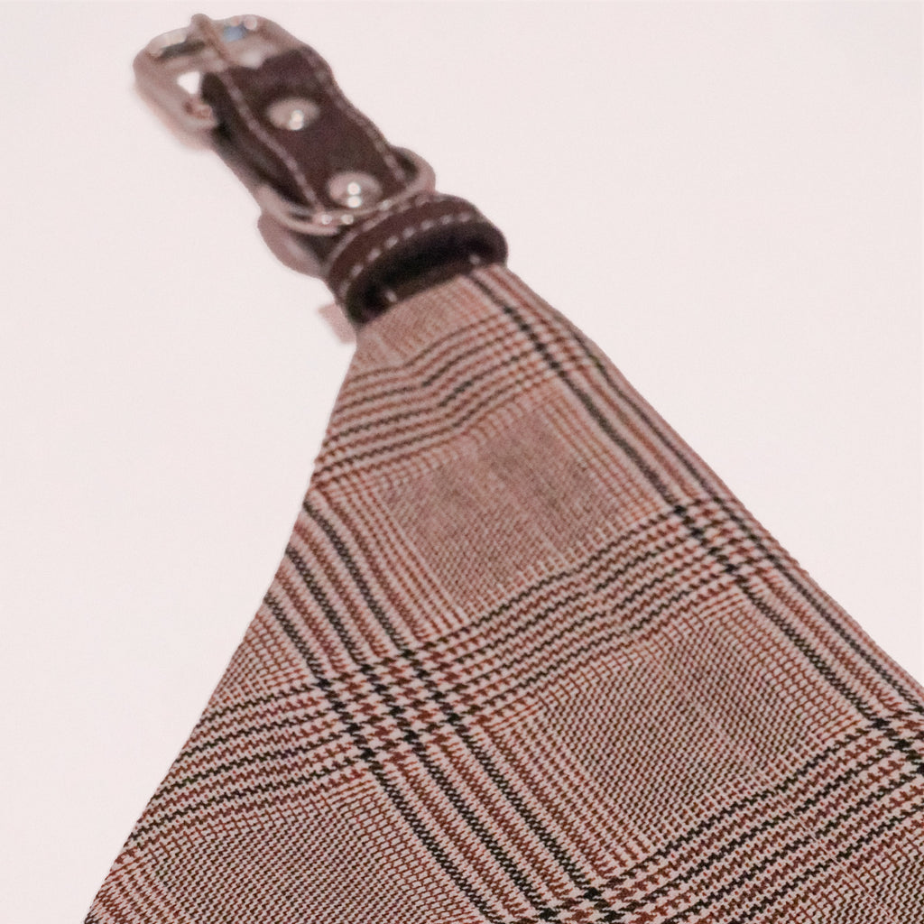 Brown Leather Collar with Bandana for Medium pet - The Chestnut Grove Beige
