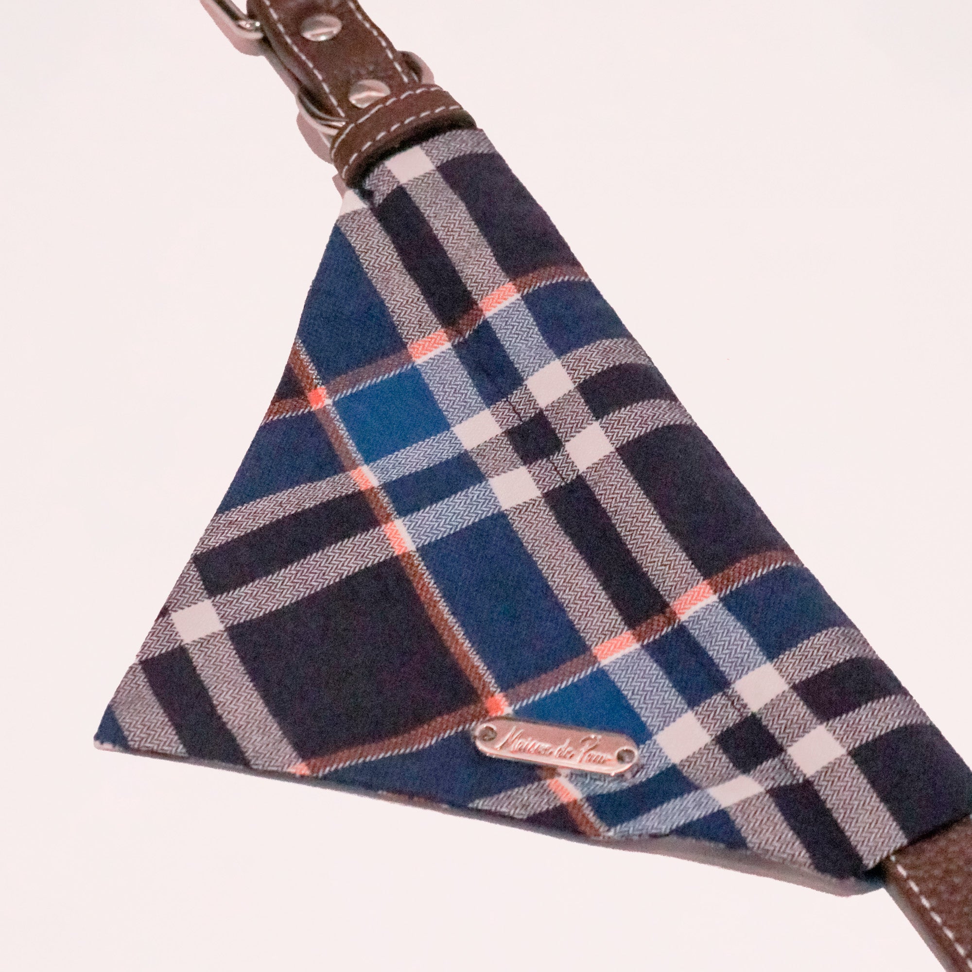 Brown Leather Collar with Bandana for Medium Pet - - The Open Sea Blue