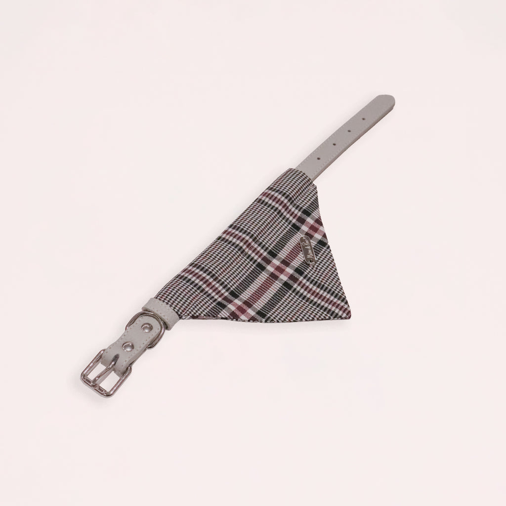 Grey Leather Collar with Bandana for Medium size pet - The Autumn Tea Black