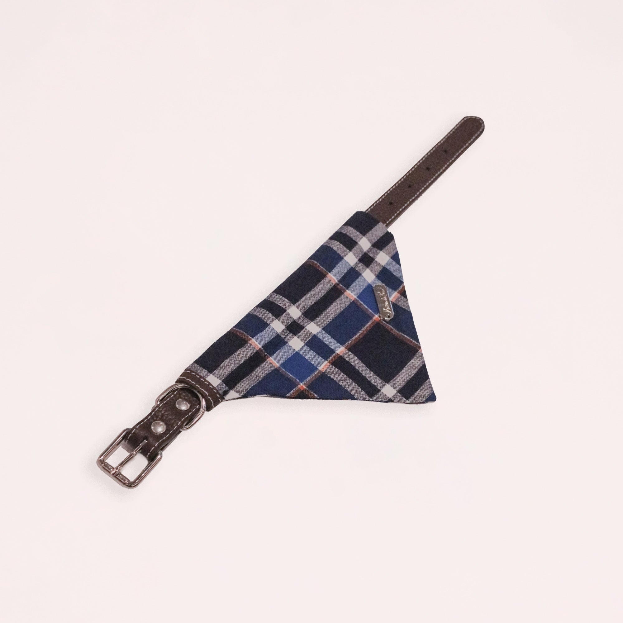 Brown Leather Collar with Bandana for Medium Pet - - The Open Sea Blue